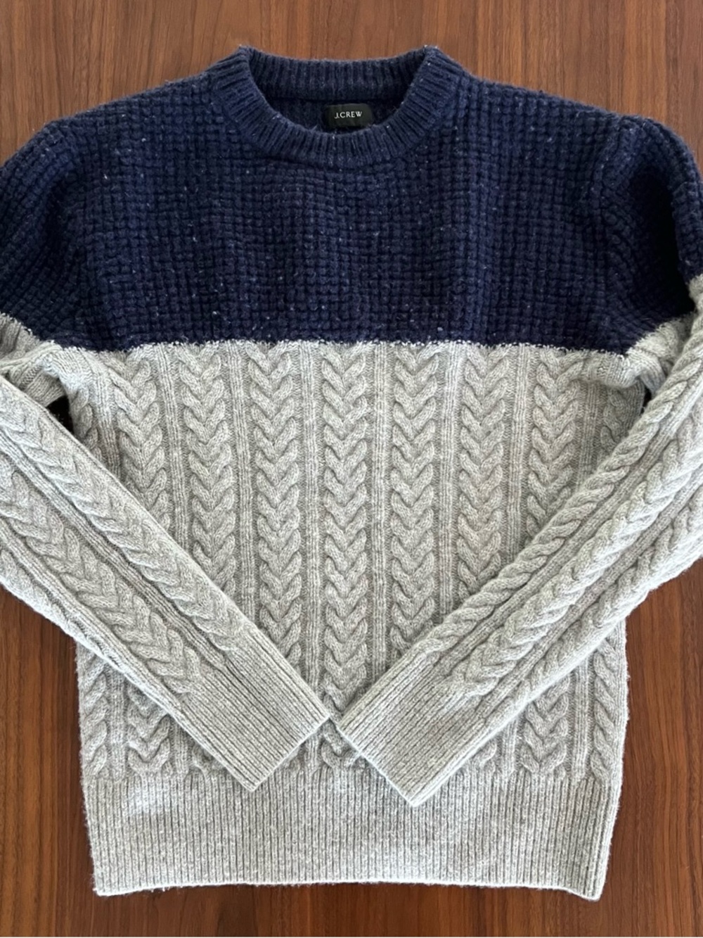 J. Crew Navy and Gray Thick Cable Knit Sweater Merino Wool